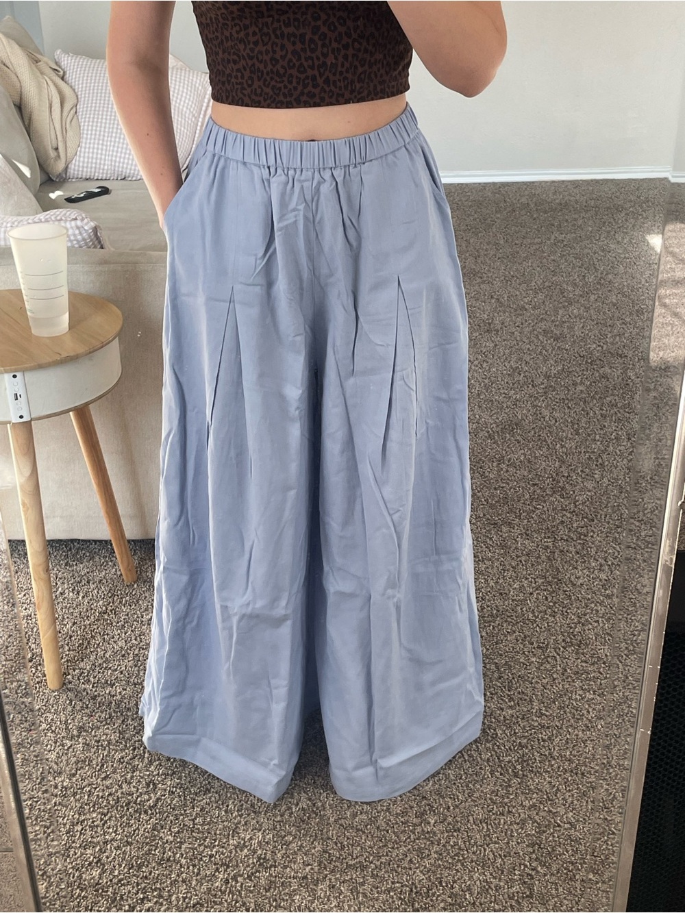 Light Blue Wide-Leg Pleated Palazzo Pants
